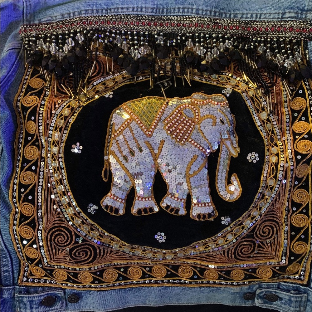 Embellished Boho Levi jean jacket runs big